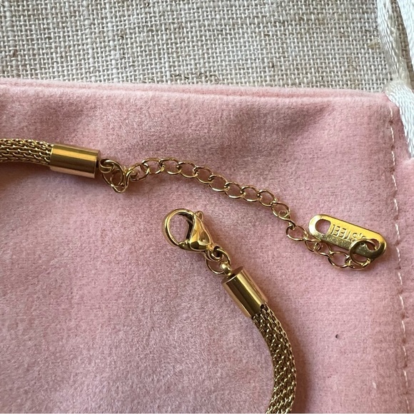 Bracelet 18K Gold Plated Stainless Steel, Mesh Chain Mother of Pearl Non-tarnish - Picture 5 of 5